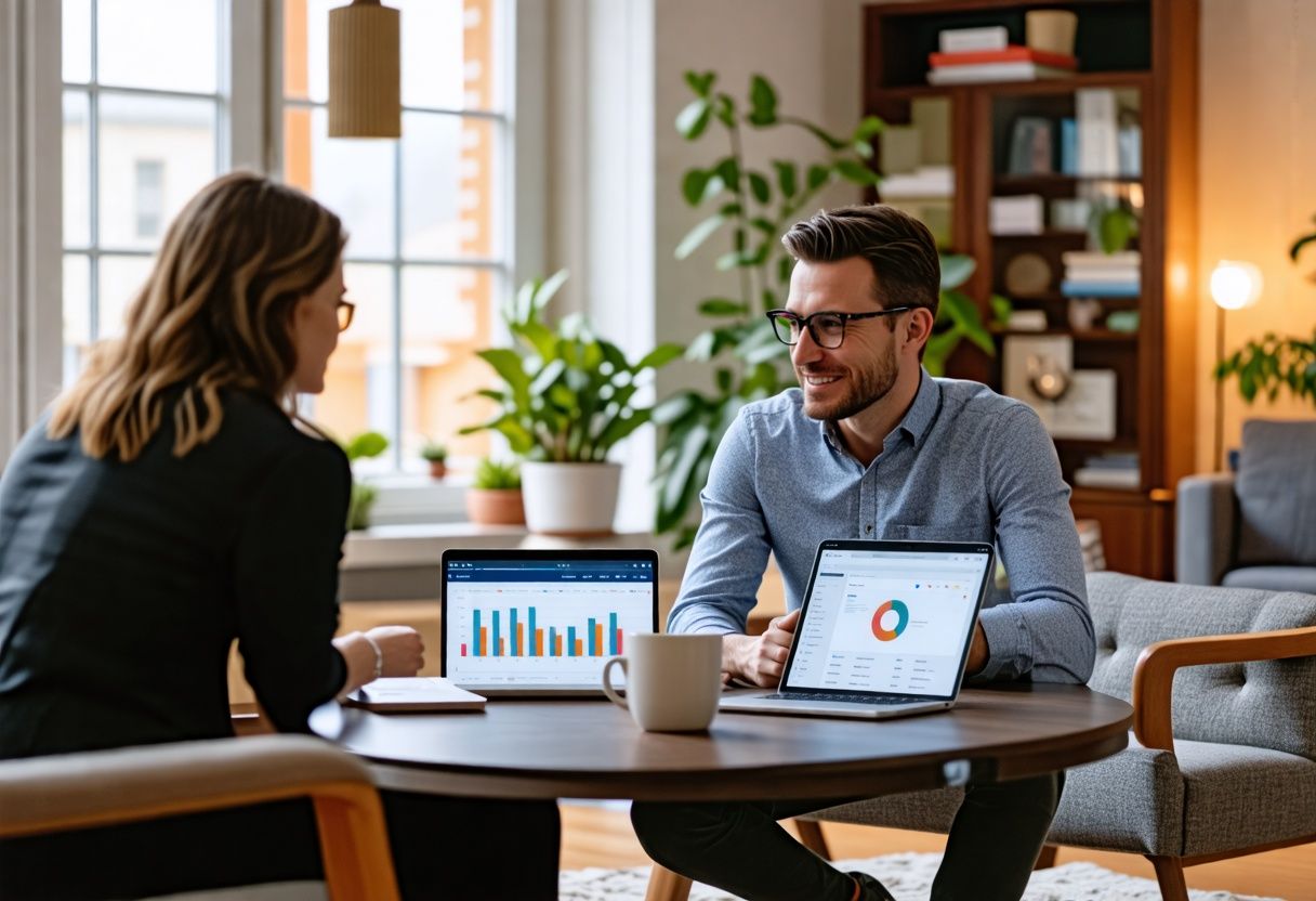 A couple meeting with a buyer's agent to discuss property listings.